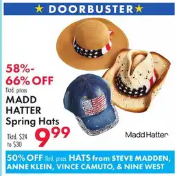 Boscov's MADD HATTER Spring Hats offer