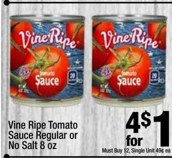 Super King Markets Vine Ripe Tomato Sauce Regular Or No Salt offer