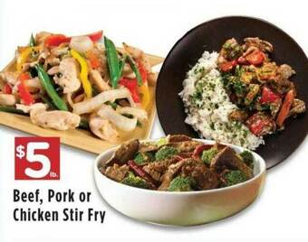 United Supermarkets Beef, Pork Or Chicken Stir Fry offer