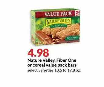 Hy-Vee Nature Valley, Fiber One Or Cereal Value Pack Bars offer