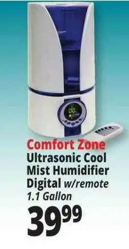 Ocean State Job Lot Comfort Zone Ultrasonic Cool Mist Humidifier Digital W-Remote offer