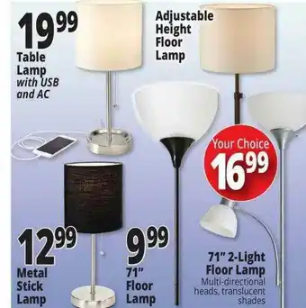 Ocean State Job Lot Table Lamp With USB And AC, Metal Stick Lamp, 71 offer