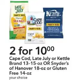 Publix Cape cod, late july or kettle brand or snyder's of hanover or gluten free offer