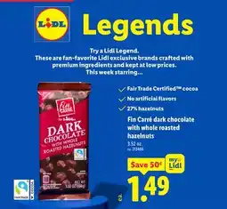 Lidl Fin Carré dark chocolate with whole roasted hazelnuts offer