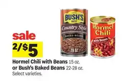 Meijer Hormel Chili with Beans 15 oz. or Bush's Baked Beans 22-28 oz offer