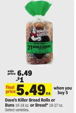 Meijer Dave's Killer Bread Rolls or Buns 16-18 oz. or Bread* 18-27 oz offer