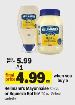 Meijer Hellmann's Mayonnaise 30 oz. or Squeeze Bottle* 20 oz offer