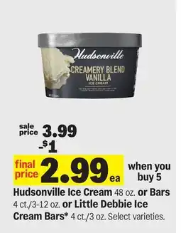 Meijer Hudsonville Ice Cream or Bars 48 oz. or Little Debbie Ice Cream Bars offer