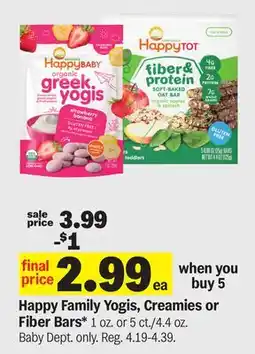 Meijer Happy Family Yogis, Creamies or Fiber Bars offer