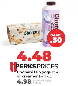 Hy-Vee Chobani Flip yogurt 4 ct. or creamer 24 fl. oz offer