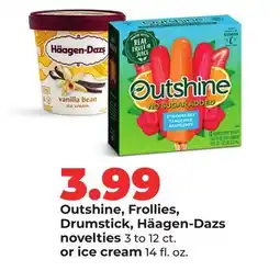 Hy-Vee Outshine, Frollies, Drumstick, Häagen-Dazs novelties 3 to 12 ct. or ice cream 14 fl. oz offer