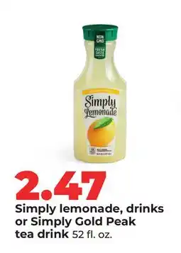 Hy-Vee Simply lemonade, drinks or Simply Gold Peak tea drink offer