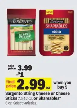 Meijer Sargento String Cheese or Cheese Sticks or Shareables offer