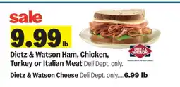 Meijer Dietz & Watson Ham, Chicken, Turkey, or Italian Meat offer
