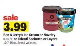 Meijer Ben & Jerry's Ice Cream or Novelty or Talenti Sorbetto or Layers offer