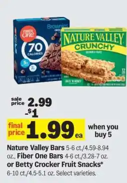 Meijer Nature Valley Bars, Fiber One Bars or Betty Crocker Fruit Snacks offer