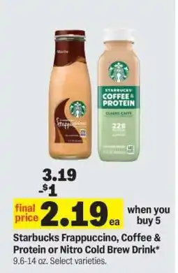 Meijer Starbucks Frappuccino, Coffee & Protein or Nitro Cold Brew Drink offer