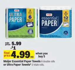 Meijer Meijer Essential Paper Towels or Ultra Paper Towels offer