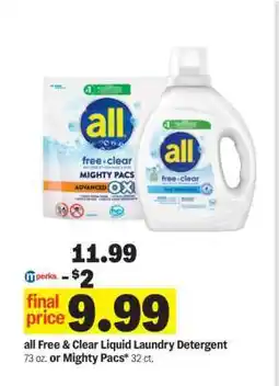 Meijer all Free & Clear Liquid Laundry Detergent or Mighty Pacs offer