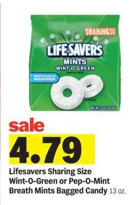 Meijer Lifesavers Sharing Size Wint-O-Green or Pep-O-Mint Breath Mints Bagged Candy offer