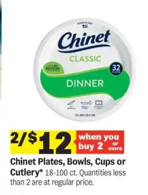 Meijer Chinet Plates, Bowls, Cups or Cutlery offer