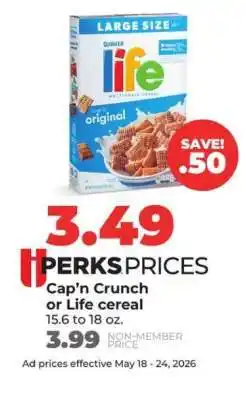 Hy-Vee Cap'n Crunch or Life Cereal offer