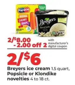 Hy-Vee Breyers Ice Cream, Popsicle, or Klondike Novelties offer