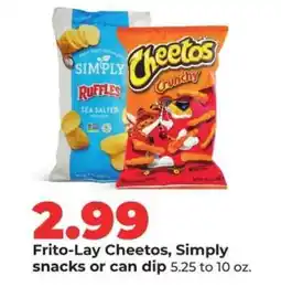 Hy-Vee Frito-Lay Cheetos, Simply snacks or can dip offer