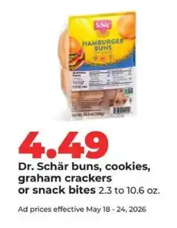Hy-Vee Dr. Schär buns, cookies, graham crackers or snack bites offer