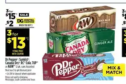 Dollar General Dr Pepper, Sunkist, Canada Dry, RC Cola, 7UP or A&W offer