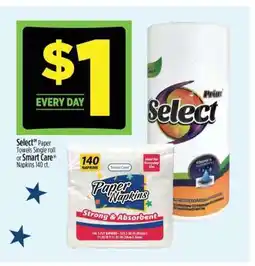 Dollar General Select Paper Towels Single roll or Smart Care Napkins 140 ct offer