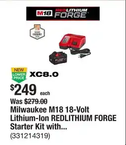 The Home Depot Milwaukee M18 18-Volt Lithium-Ion REDLITHIUM FORGE Starter Kit with 8.0Ah Battery and Rapid Charger offer