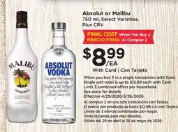 Ralphs Absolut or Malibu offer