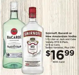 Ralphs Smirnoff, Bacardi or New Amsterdam Vodka offer