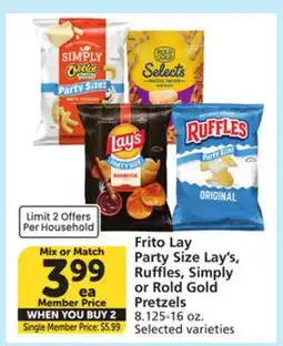 Albertsons Frito Lay Party Size Lay's, Ruffles, Simply or Rold Gold Pretzels offer