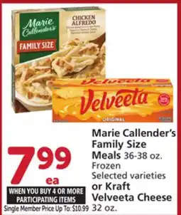 Albertsons Marie Callender's Family Size Meals 36-38 oz or Kraft Velveeta Cheese 32 oz offer
