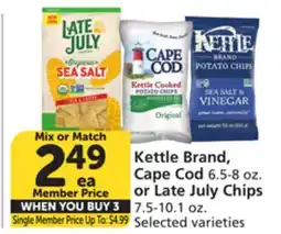 Albertsons Kettle Brand, Cape Cod 6.5-8 oz. or Late July Chips 7.5-10.1 oz offer