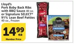 Albertsons Lloyd's Pork Baby Back Ribs with BBQ Sauce 40 oz. or Signature SELECT 91% Lean Beef Patties 40 oz offer