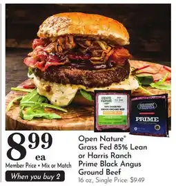 Pavilions Open Nature Grass Fed 85% Lean or Harris Ranch Prime Black Angus Ground Beef offer