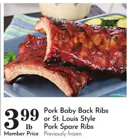 Pavilions Pork Baby Back Ribs or St. Louis Style Pork Spare Ribs offer