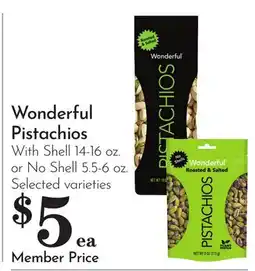 Pavilions Wonderful Pistachios With Shell 14-16 oz. or No Shell 5.5-6 oz offer