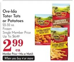 Pavilions Ore-Ida Tater Tots or Potatoes offer