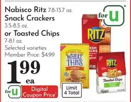 Pavilions Nabisco Ritz 7.8-13.7 oz. Snack Crackers 3.5-8.5 oz. or Toasted Chips 7-8.1 oz offer