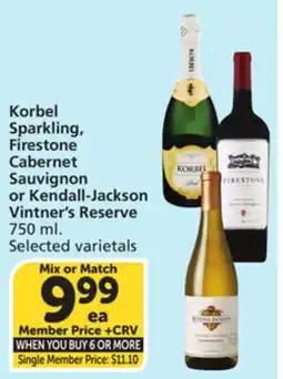 Vons Korbel Sparkling, Firestone Cabernet Sauvignon or Kendall-Jackson Vintner's Reserve offer