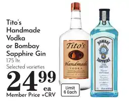 Pavilions Tito's Handmade Vodka or Bombay Sapphire Gin offer