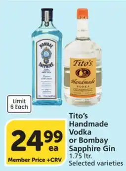 Vons Tito's Handmade Vodka or Bombay Sapphire Gin offer