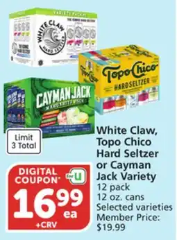 Vons White Claw, Topo Chico Hard Seltzer or Cayman Jack Variety offer