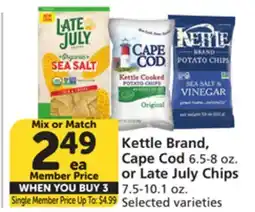 Vons Kettle Brand, Cape Cod 6.5-8 oz. or Late July Chips 7.5-10.1 oz offer