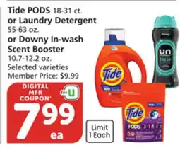 Vons Tide PODS 18-31 ct. or Laundry Detergent 55-63 oz. or Downy In-wash Scent Booster 10.7-12.2 oz offer