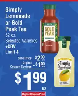 Smart & Final Simply Lemonade or Gold Peak Tea offer